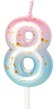 Rosa blått ljus för åttonde födelsedag, sjöjungfrutema, nummer 8, ljus för födelsedagstårta, 8. Födelsedagsljus, 8-årsdag för tårtor, tårtdekorationer för 8-åriga flickor, rosa