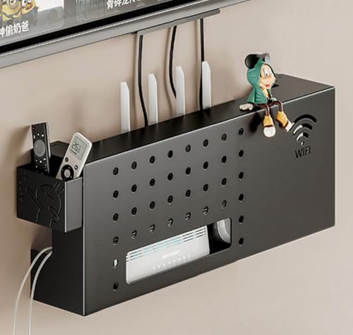 HFGHGDF Porta Modem da Parete, Scatola Porta Modem Wifi, Mensola di Immagazzinaggio Nascondi Cavi da Parete Mensola da Parete (Black)