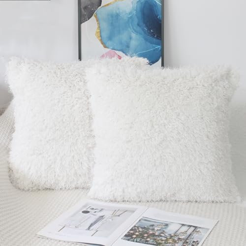 OYIMUA Kissenbezug 50x50 Weiß 2er Set Flauschig Plüsch Deko Kissenbezüge Quadratisch Kissenhülle Kuschelkissen Felloptik Luxus Sofakissen Weich Fellkissen Deko Aesthetic Couchkissen