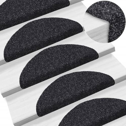 Homgoday Trappklistermärken mattor 5 st 56 x 17 x 3 cm svart blommig dekor, trappmattor, inomhus trappmatta, trappmattor, inre trappmatta, trappstegsmatta, trappskydd för trappor
