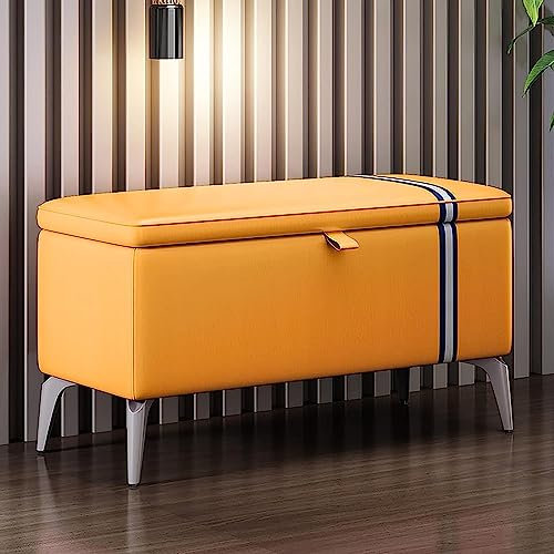 Panchina ottomana Moderna in Pelle, Panca per Scarpe ad entrata Rettangolare con Sedile Imbottito, bauli in Legno Massiccio Tronchi Multifunzione