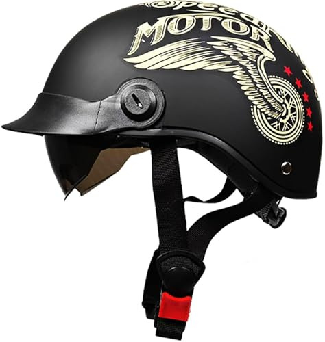 VVPEC Öppen ansiktshjälm Halvmotorcykelhjälm med solskydd,Vintage Cruiser Chopper Scooterhjälm ECEDOT Certifierad Retro Motorcykel Vuxen Crash Mopedhjälm for män och kvinnor(3)