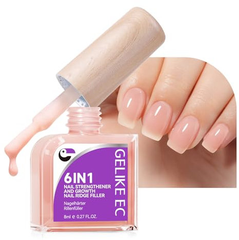Gelike ec Vernis Durcisseur Ongle Fort et Croissance, Soin de la Base de Vernis pour Rembourrage des Ondes des Ongles, pour Réparer les Ongles Fins et Cassés, Vernis de Couleur Rose Taupe Velouté