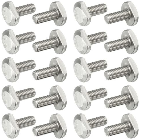 PATIKIL Tornillos De Ranura En T M8 X 20 Mm, 20 Pcs Acero Inoxidable 304 Tornillo De Inserción En T Perno Deslizante Roscado Métrico Cabeza De Martillo Para Riel En T, Plateado