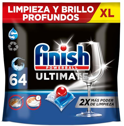 Finish Powerball Ultimate All in 1 Pastillas para el lavavajillas, eficaz contra manchas resecas, 64 pastillas