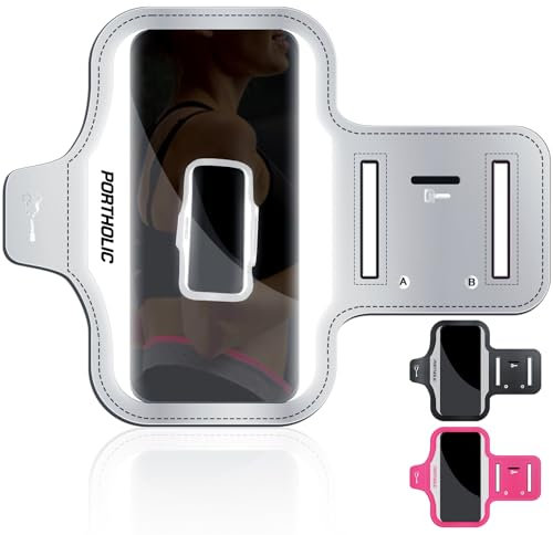 PORTHOLIC 2025 Brazalete Deportivo Antisudor con Soporte Móvil, Correa Extensible y Ranura para Tarjetas para teléfonos hasta 6,9 Pulgadas. para iPhone 17/16/15/14/13/11/XR/XS, Galaxy S25/24/S10