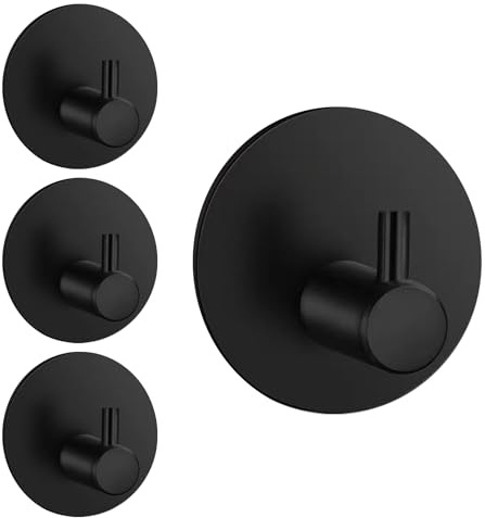 kuugude Klebehaken schwarz 4 Stück, Handtuchhaken ohne Bohren, Wandhaken selbstklebend, Tesa Klebehaken werden für Badezimmer, Küchen, Badezimmer, Büros usw. verwendet.
