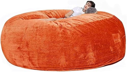 Giant 6,7,8ft Bean Bag Chair Big Round Soft Fluffy Faux Fur Beanbag Lazy Sofa Bed Cover(Orange,8ft(243cm))