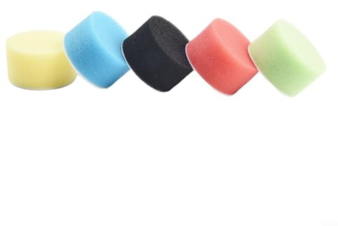 Drivstraw Kit de 16 almohadillas de pulido de coche para encerar, sellar y esmaltar, almohadillas de pulido de esponja de 50 mm en negro, verde, azul, marrón, amarillo (3 cada uno) con bandeja de