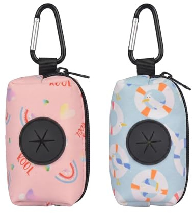 2 Pièces Distributeur de Sac à Crottes Chien, Porte-Sac de Déjection Canine en Tissu avec Mousqueton, Pochette Portable pour Ramasser les Crottes, Motifs Arc-en-ciel et Mouette pour Promenade