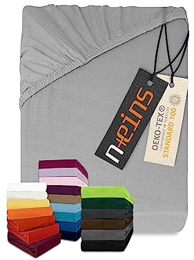 npluseins klassisches Jersey Spannbetttuch - vielen Farben + Größen - 100% Baumwolle 159.192, 180-200 x 200 cm, Silber