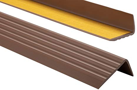 Profilo per bordi scale - Profilo angolare in PVC autoadesivo 41mm x 25mm, Paraspigolo - Strisce antiscivolo per gradini, 200cm, Marrone