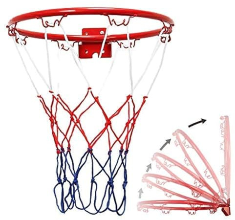 Juego de aro de baloncesto y red, cesta colgante de metal para exteriores, mini aro de baloncesto con anillo y red, portería colgante portátil para deportes en interiores y exteriores (diámetro 32 cm)