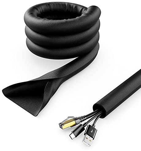deleyCON 1,5m Kabelschlauch Selbstschließend Kabelmanagement Kabelkanal Kabelschutz Robuster Nylon Kabelmantel Haushalt Büro Schreibtisch Schwarz