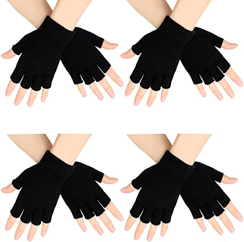 Geyoga Fingerlose Handschuhe 4 Paare Winter Gestrickte Thermo Handschuhe (Schwarz)