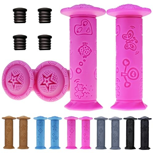 Kids Bike Grips 4PCS - Eco-Friendly TPE Handlebar Grips for Children's Bikes/Tricycles/Balance Bikes, Non-Slip Cartoon Design, 4.11 Short Grips (Ages 2-9) Pink