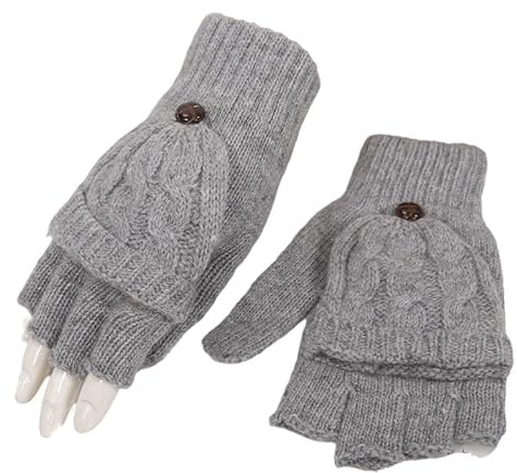 1 pares Guantes sin Dedos de Mujeres Cálido Manoplas de Punto de Invierno Convertibles Guantes sin Dedos con Cubierta para Días Frías para Damas y Niñas