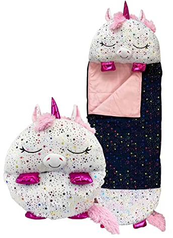 Happy Nappers Kinder-Schlafsack – schimmerndes Einhorn – Plüschtier, bequemer Schlafsack und flauschiges Kissen in einem – schönes Geburtstagsgeschenk – ideal für Spielzeit, Nickerchen, Übernachtungen