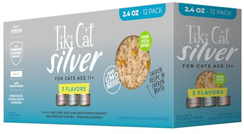 Tiki Cat Silver Wet Cat Food for Seniors, Variety Pack, 2.4 oz. Cans (12 Count)