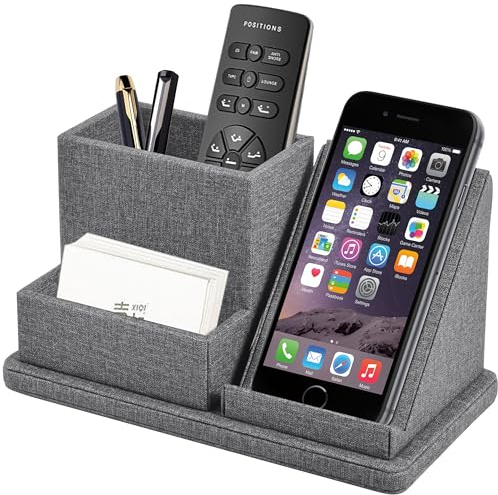 XNONE Soporte multifunción para bolígrafos/lápices de piel de lino, excelente solución de pantalla táctil para teléfono celular, soporte para tarjetas de visita, bandeja para notas adhesivas,