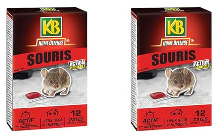 KB HOME DEFENSE SOURIPAT - Pâtes Anti-Souris 120 g - Action radicale - Actif dès la 1ère ingestion - Spécial lieux secs et humides - 12 sachets de 10g - prêts à l'emploi- jusqu'à 4 stations d'appâtage