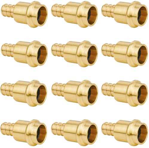 WHK 12 Pack 1/2 Press Pro press x 1/2 PEX Adapter Crimp Fittings Brass Coupling Connect from Cooper to Pex B Pipe（Lead-Free,pro press copper to pex adapter)