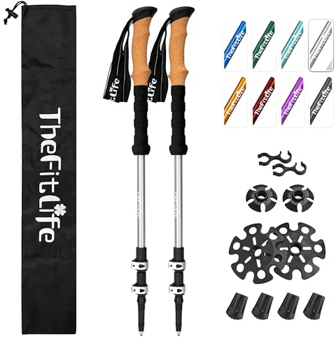 TheFitLife Trekking Poles - Lightweight 7075 Aluminum Hiking Sticks with Cork Grips, Adjustable Telescopic Design, Metal Flip Lock for Men & Women - Perfect for Hiking, Walking, Camping & Backpacking
