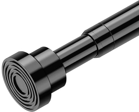 Extendable Curtain Poles 85-112cm, No Drill Tension Pole for Curtains, Adjustable Telescopic Curtain Rod, Black Tension Rod for Net Curtains,Small Windows, Door, Cupboards, Clothes, Bathroom, Bedroom