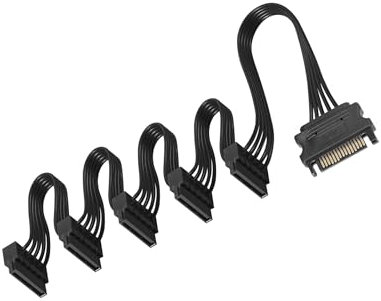 upHere 51 cm SATA Power Splitter Cable - 15 Pin Male to Female, Powers up to 5 HDD, SSD, Optical Drives