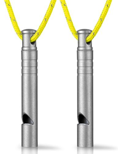 TISUR Titanium Emergency Whistle,120db Safety Whistle with Lanyard,Outdoor Survival Small Whistle for Life Saving,Hiking,Pets Training,Coach Sports (Gray-2PCS)