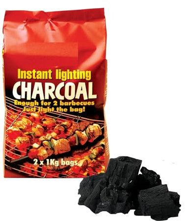 Instant Lighting Charcoal Bags BBQ Lumpwood Fuel Quick Light Grill Charcoal 2 x 850g