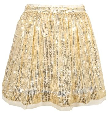 SPFASZEIV Paljettkjol Flickor Glänsande Elastisk Midja Kjol Prinsessa Glitter Kjolar för Party, Guldfärgad, 12-14 år