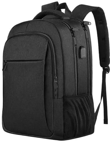 Ruschen Rucksack Herren Groß, Laptop Rucksack, 15,6 Zoll Laptopfach, Schulrucksack Teenager, Backpack, Arbeit Business Reisen Rucksäcke Herren Damen, Schwarz