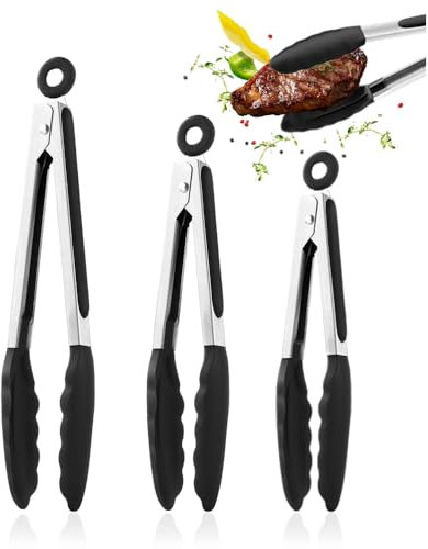 Bieiyhe 3 Pezzi Pinza da Cucina Acciaio Inox,Pinza per Spaghetti,Pinza Carne,Pinza per Alimenti,Pinze Barbecue,Pinze per Cucinare,Pinza Cucina Siliconee,Pinza per Buffet,Pinza per Verdure Grigliate