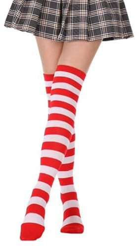 TELAIN Jambières pour femmes, chaussettes rayées rouges et blanches confortables pour Noël, chauffe-jambes doux et extensibles de haute qualité pour l'hiver et la vie quotidienne, rouge, L