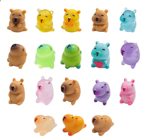 GlamRays 18 pezzi Mini Resina Kapybara Animale Miniatura Figure Luci Al Buio Per Il Fai Da Te Giardino Casa Donne Animali Accessori Micro Paesaggio Acquari Decorazione