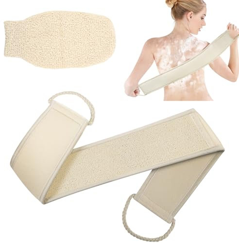 LOPHE Luffa Spugna Naturale per la Schiena, 2Pcs Set Combinato Esfoliante con Guanto Esfoliante in Spugna di Luffa, Spugna di Luffa Esfoliante per La Cura del Corpo del Bagno, SPA, Doccia
