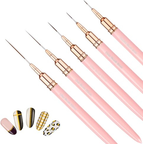 BOXOB 5pcs Nail Art Pens, Fine Nail Art Liner Brushes Set Thin Detail Fingernails Drawing Tool Long Line Painting Liner Brush for Gel Polish Nail Design, Size 4/8/12/20/25mm