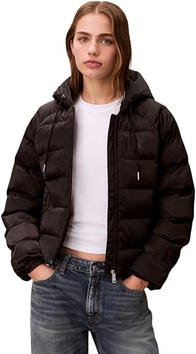 Calvin Klein LV047E509G Giacche da donna in raso leggero con logo corto, nero (nero), S, Nero (Nero), S