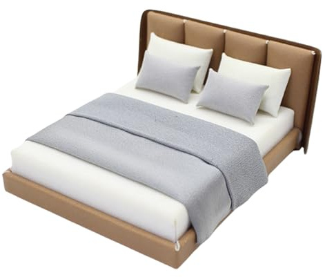 Lit double miniature avec literie, meubles de chambre à coucher, design réaliste pour maisons de poupée 1/20