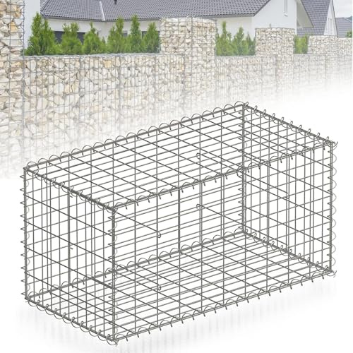 Floordirekt Gabions en pierres et panier métallique 100 x 50 x 50 cm, panier en fil galvanisé avec maille de 5 x 10 cm, mur de pierres comme clôture de jardin, grille gabion comme écran d'intimité