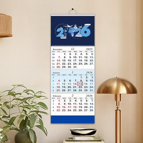 Calendario 2026 con vista de 3 meses, calendario de pared vertical de tres pliegues, planificador de pared grande para colgar de 3 meses, para escuela, lugar de trabajo, dormitorio, apartamento, hotel