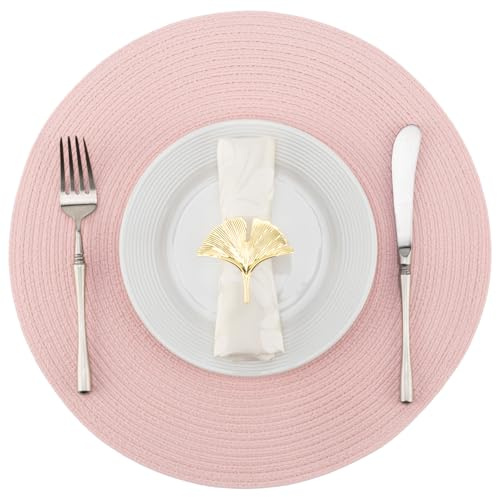 Winknowl Runde Platzsets 6er Set, Abwaschbar Tischmatten rutschfest Abgrifffeste Hitzebeständig Tischsets, 37 cm Runde Platz-Matten für Esstisch (Rosa)