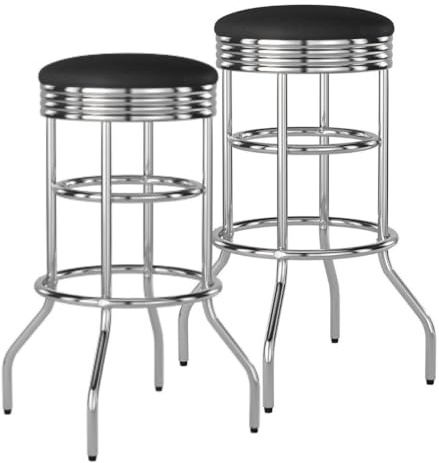 TRINITY Heavy Duty 30-Inch Backless Swivel Bar Stool for Kitchen, Garage, or Workshop, Chrome Finish with Faux Leather Seat, 2 Pack, Black