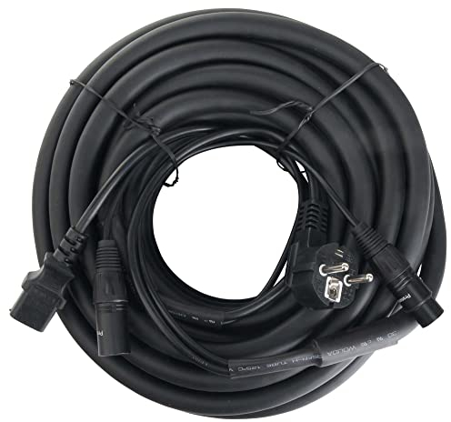 Pronomic Stage EUIECX-15 Câble Hybride Fiche Schuko vers Connecteur IEC, XLR/XLR 15m (idéal pour câbler des enceintes actives, haut-parleurs PA, effets lumineux & éclairage de scène)