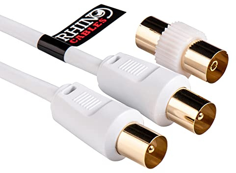 rhinocables Coaxial TV Aerial Cable with Gold-Plated Connectors | Male to Male RF Coax Lead with Female Adapter |Universally Compatible Fly Lead for HD/Standard TVs & Satellite Receivers (40m,White)