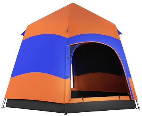 Outsunny Double Layer Instant Pop Up Tent with Rainfly, Hexagon 4 Man Dome Tent, Portable Camping Shelter with Sewn-in Groundsheet and Carry Bag, for Festival Backpacking Road Trips, Orange