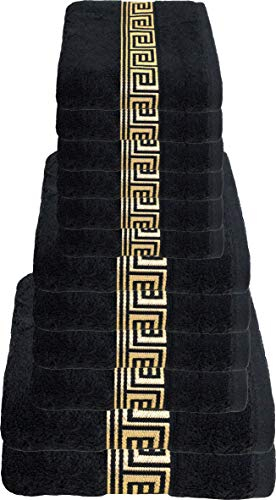 Julie Julsen 12 TLG Handtuchset 2 Badetücher 4 Handtücher 6 Gästetücher 600g/m² Schwarz-Gold 100% Baumwolle - Oeko TEX Std 100 Zertifizierung - Weich und Saugstark - Waschmaschinenfest
