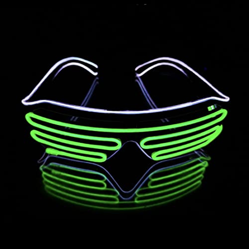 SOUTHSKY LED Glasses Nera Telaio Otturatore Scanalato Novità EL Wire la Notte Glowing Light Up 2 Colors 3 Modes For Mardi Halloween Costume Cosplay Party (Bianco+Fluorescente Verde )
