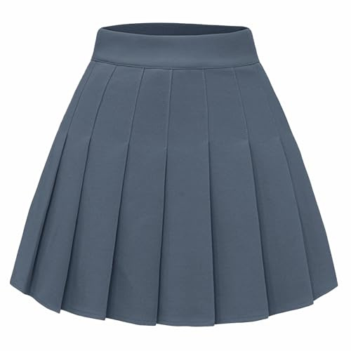 Timormode Falda plisada para mujer, cintura elástica alta, estilo A, para niñas, falda corta estilo campana, falda skater, minifalda, gris, L